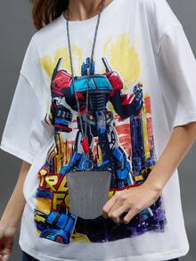 Transformers X SHEIN Ví đựng tiền xu bằng da PU họa tiết logo, có dây đeo, thích hợp để đựng tiền xu, chìa khóa, vật dụng cá nhân, thiết kế unisex, logo Autobot, ý tưởng quà tặng. - Xám - Xem 4