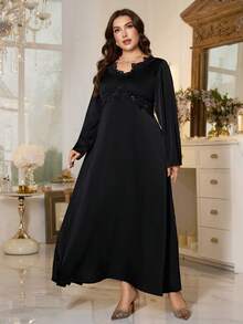 Modelyn Plus Size Women Elegant Cinched Waist Casual Dress - Black - View 5