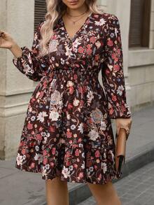 EMERY ROSE New Floral Print Plus Size Women Dress, Western Style, Suitable For Vacation, Casual, Work, And Daily Dates - Multicolor - View 4