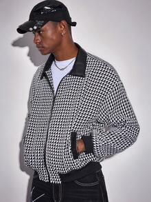 ROMWE MEN Street Life Men's Geometric Print Drop Shoulder Zip Front Casual Jacket - Multicolor - View 5