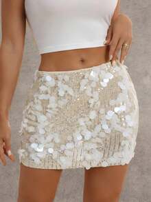 Almamuse New Sequin Women's Fashion Skirt With Design Details, Suitable For Spring And Autumn - Beige - View 6