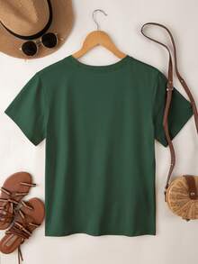 Zolique 女式夏季休闲宽松圆领蝴蝶印花短袖T恤图案T恤女式上衣 - 墨綠色 - 查看 2