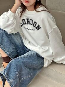 DAZY 少女圆领印花长袖针织卫衣，秋季款 - 白色 - 查看 9