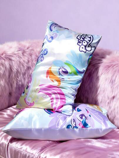 My Little Pony X SHEIN 2Pc Cute Cartoon Printed Pillowcase Set, Two Colors, Satin Material, Comfortable And Cool, Smooth And Not Easy To Wrinkle, Care For Hair And Skin, Multiple Sizes Twilight Sparkle/Rainbow Dash/Pinkie Pie/Applejack/Fluttershy/Rarity,Gift Ideas