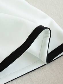 SHEIN 2pcs Baby Girl Cute Sweet Elegant Preppy Fashion White Black Contrast Color Binding Trim Bow Knot Decor Long Sleeve Round Neck Cardigan Jacket Blazer Coat Tops And A-Line Skirt Two Pieces Outfit Sets Suit Soft Clothes For Party Birthday Wedding Photo Shoot Fall Autumn Winter - White - View 7
