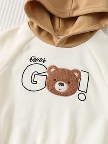 Cozy Pixies Conjunto de 2 piezas de sudadera de cuello redondo de manga larga y pantalones de cintura elástica hasta el tobillo con estampado de oso de dibujos animados para bebé niño - Caqui - Ver 5