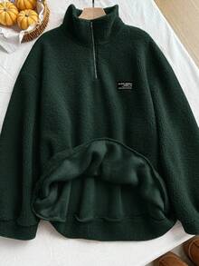 Comfortcana Plus Size Olive Green Fleece Sweatshirt, Autumn/Winter