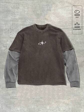 Street Life Men's Star Print Round Neck Casual Loose Long Sleeve T-Shirt