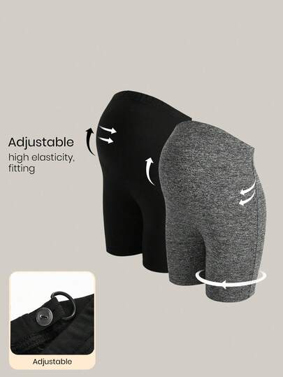 SHEIN 2pcs/Set Maternity Knitted Short Tight-Fitting Maternity Leggings Shorts