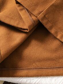 少女冬季时尚双排扣系带人造毛领袖口外套 - 棕色 - 查看 7