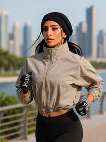 Innovista Woman Loose Fit Athletic Baggy Sports Jacket Workout Cropped Zip Up Fitness Clothes Casual Tops Running Daily Athleisure Office To Court Brunch To Gym Oversized Exercise Suit Biker Lightweight HIIT Training Comfort Movement Cycling Outdoor Exercise Fall Casual  Tops Utilitarian Chic