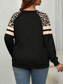 EMERY ROSE Leopard Print Contrast Raglan Sleeve Plus Size Sweatshirt Pullover Fall Winter Autumn - Multicolor - View 2