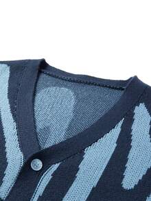 Manfinity Roghcode Men's Letter Pattern Long Sleeve Single-Breasted Casual Knit Cardigan, Autumn/Winter - Navy Blue - View 4