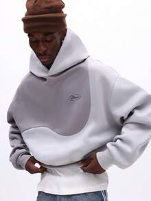 SUMWON Sudadera con capucha oversize para hombre con diseño de bloque y detalles de panel curvo para uso casual en invierno, lisa - Gris - Ver 6