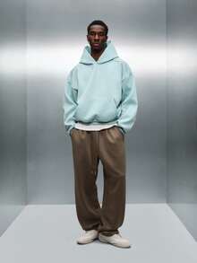 PLAYBOY X SUMWON Felpa oversize con cappuccio e coulisse, con tasca centrale, taglio corto, per uomo, comoda per l'autunno e l'inverno - Blu verde acqua - Visualizzare 8