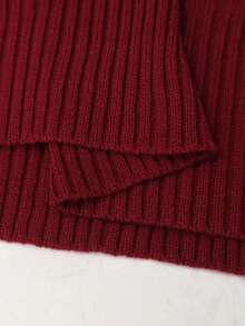 Juhart 大码女式不对称领长袖休闲针织连衣裙，秋冬款 - 酒紅色 - 查看 7