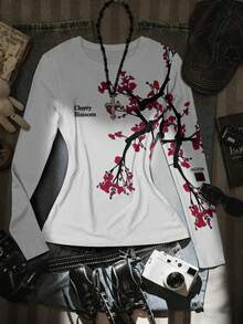Glimmora 樱花印花长袖T恤 女式上衣 - 彩色 - 查看 1
