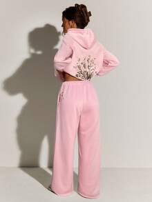 Athîral 女士花卉刺绣弹力腰带口袋阔腿宽松休闲裤 - 淺粉色 - 查看 2