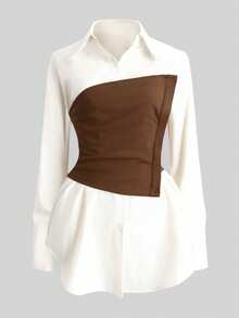 Franclia Women's 2 In 1 Elegant Patchwork Casual Long Sleeve Blouse Work Business Casual - Multicolor - View 3