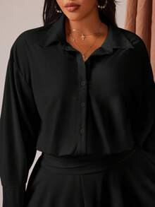 Rustia Vestido de manga larga con cuello francés, elegante, con media cremallera, ajustado y con dobladillo fruncido, para tallas grandes. Diseño favorecedor para citas y reuniones, otoño/invierno - Negro - Ver 3