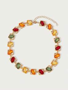 Glisma Dây chuyền dự tiệc sang trọng cổ điển 18K, 1 chiếc, đính đá nhựa màu sắc, kiểu dáng thời trang cao cấp, phù hợp với nhiều trang phục, phong cách Gothic/Gothic, cổ điển, đính hạt, trang sức phương Tây, chất liệu kim loại/có họa tiết, đá quý, mùa thu/đông, dành cho mẹ/phụ nữ/cô gái/người mẹ, cao cấp, cổ điển, hình chữ thập. - Nhiều màu - Xem 4