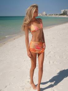 Women's Floral Resort Beach Vacation Multi-Piece Outfit Set, Fashionable For Summer