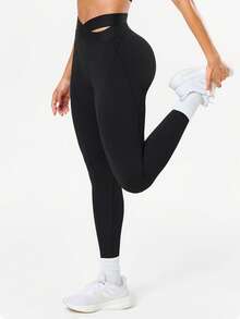 Slayform 1 Quần legging dài đến mắt cá chân liền mạch dáng chữ thập giúp thon gọn eo khi tập yoga/chạy bộ/tập luyện cho nữ - màu đen - Xem 4
