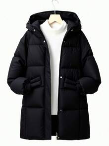 SHEIN 青少年男童时尚百搭纯色连帽衫，冬季 - 黑色 - 查看 2