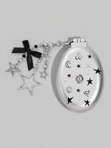 ROMWE Kawaii 1件套可爱蝴蝶结折叠梳子和镜子套装，返校季气囊梳，DIY便携式梳子镜 - 深灰色 - 查看 8