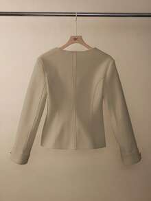 GlowEve 女士纯色金属纽扣设计长袖优雅外套 - 卡其色 - 查看 2