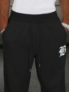 PAVTROS 男士休闲百搭字母印花抽绳腰运动裤 - 黑色 - 查看 8