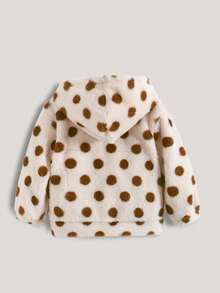 SUMWON Fluffy Polka Dot Hooded Jacket With Zip Closure For Winter Outerwear - Beige - View 3