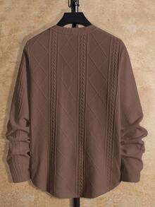 Manfinity BRENVOR 男士宽松字母拼布针织长袖T恤，适合秋季、夏季和秋季休闲 - 卡其色 - 查看 2