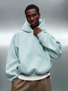 PLAYBOY X SUMWON Felpa oversize con cappuccio e coulisse, con tasca centrale, taglio corto, per uomo, comoda per l'autunno e l'inverno - Blu verde acqua - Visualizzare 2