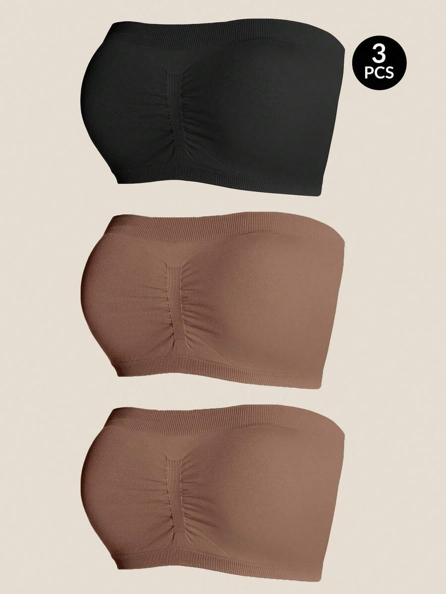 SHEIN 3件套女士无缝优雅单肩文胸，夏季 - 彩色 - 查看 1