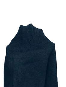 Franclia Button Decor Off Shoulder Solid Color Elegant Long Sleeve Sweater - Navy Blue - View 6