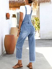 EMERY ROSE Women's Casual Versatile Washed Denim Bib Pants - Light Wash - View 6