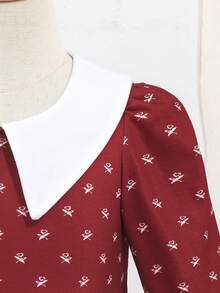 Vestido lindo con mangas abullonadas y estampado floral pequeño para niña - Burdeos - Ver 7