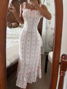 CottageSlumber قميص نوم نسائي بحمالات مطوية مزخرف بالزهور - أبيض - مشاهدة 3