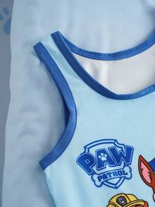 SHEIN | PAW Patrol 男童舒适撞色滚边狗狗印花背心短裤套装，夏季