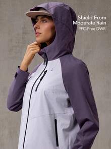 OutZeal 女士冲锋衣，适合徒步露营，防水3层科技面料，撞色设计，带拉链口袋 - 紫色 - 查看 2