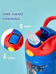 Transformers X SHEIN 16 Oz / 500 Ml   Stainless Steel Insulated Leak-Proof  With Straw Lid And Silicone Straw, Easy To Use For Boys And Girls, Perfect For Camping And School Use.,Gift Ideas - 藍色 - 查看 3