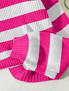 Franclia Casual Contrast Color Striped Drop Shoulder Sweater, Autumn/Winter - Multicolor - View 3