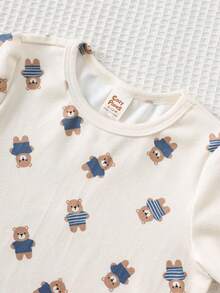 Cozy Pixies 2pcs Baby Boy Cartoon Animal Pattern Knit Soft Crew Neck Long Sleeve Pullover Top And Bib Overalls Pants Set