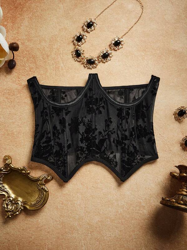 PinupPomp Damen Blumen Flockenmesh Sexy Formende BH