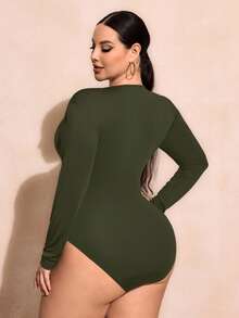 SHEIN SXY Plus Size Solid Color Casual Long Sleeve Bodysuit, Autumn