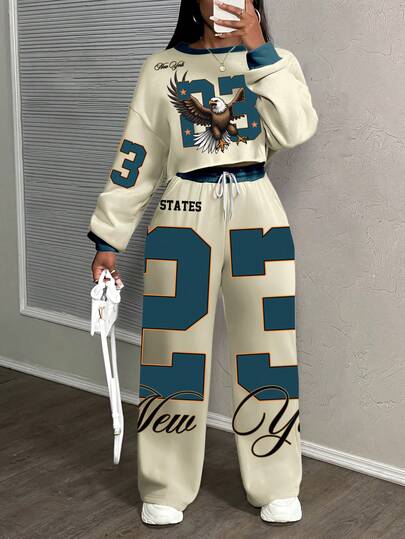 Slaydiva Women's Casual Street Style Loose Fit 2 Pieces Sportswear Set, Suitable For Autumn/Winter