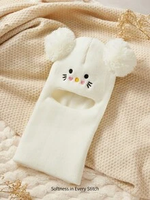 Cozy Pixies 1个黑色带绒球的拉法帽，新生儿滑雪面罩，幼儿针织帽，双球设计，男女宝宝通用，儿童冬季保暖帽，儿童针织帽 - 白色 - 查看 4