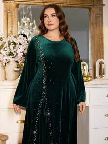 Modelyn 镶钻长袖连衣裙 - 墨綠色 - 查看 4