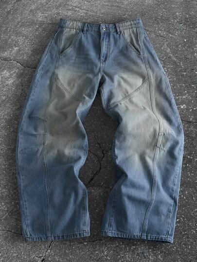 Street Life Herren hellblaue modische Jeans mit Gürtel, locker geschnitten, retro gebogene Passform, Lässig